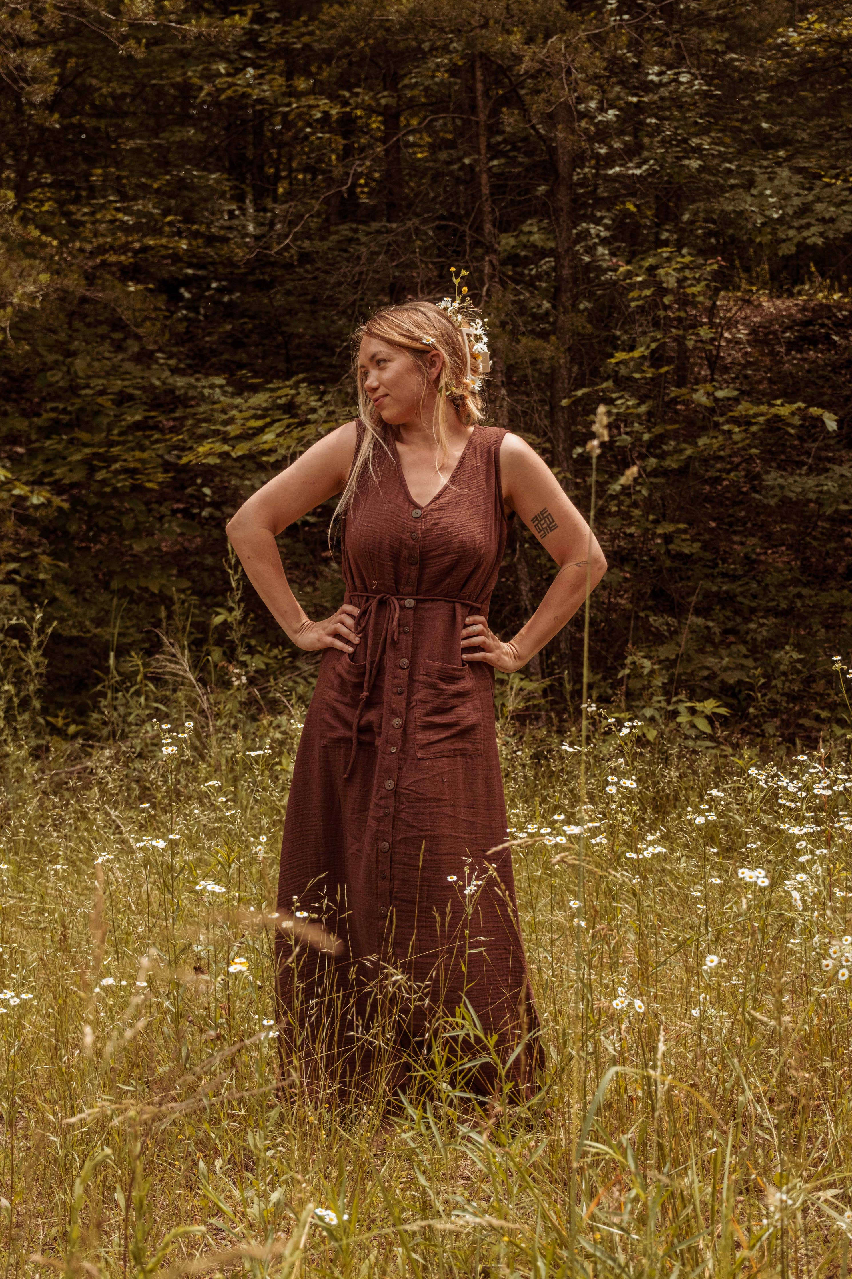 Bohemian Style Bamboo Cotton Button Down Dress, Duster