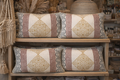 Mustard, Burgundy & Grey Cotton Canvas Lumbar Pillow