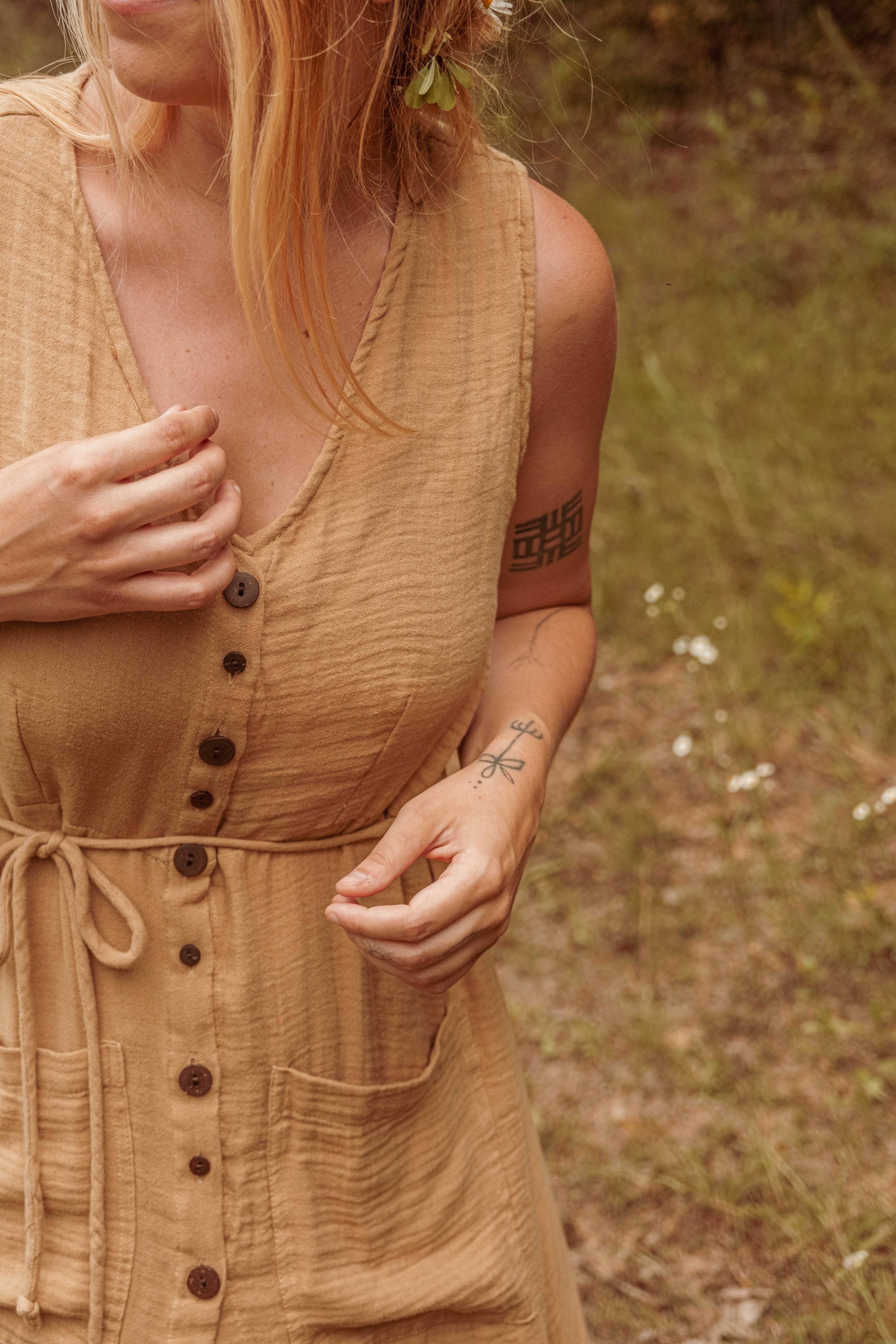 Bohemian Style Bamboo Cotton Button Down Dress, Duster