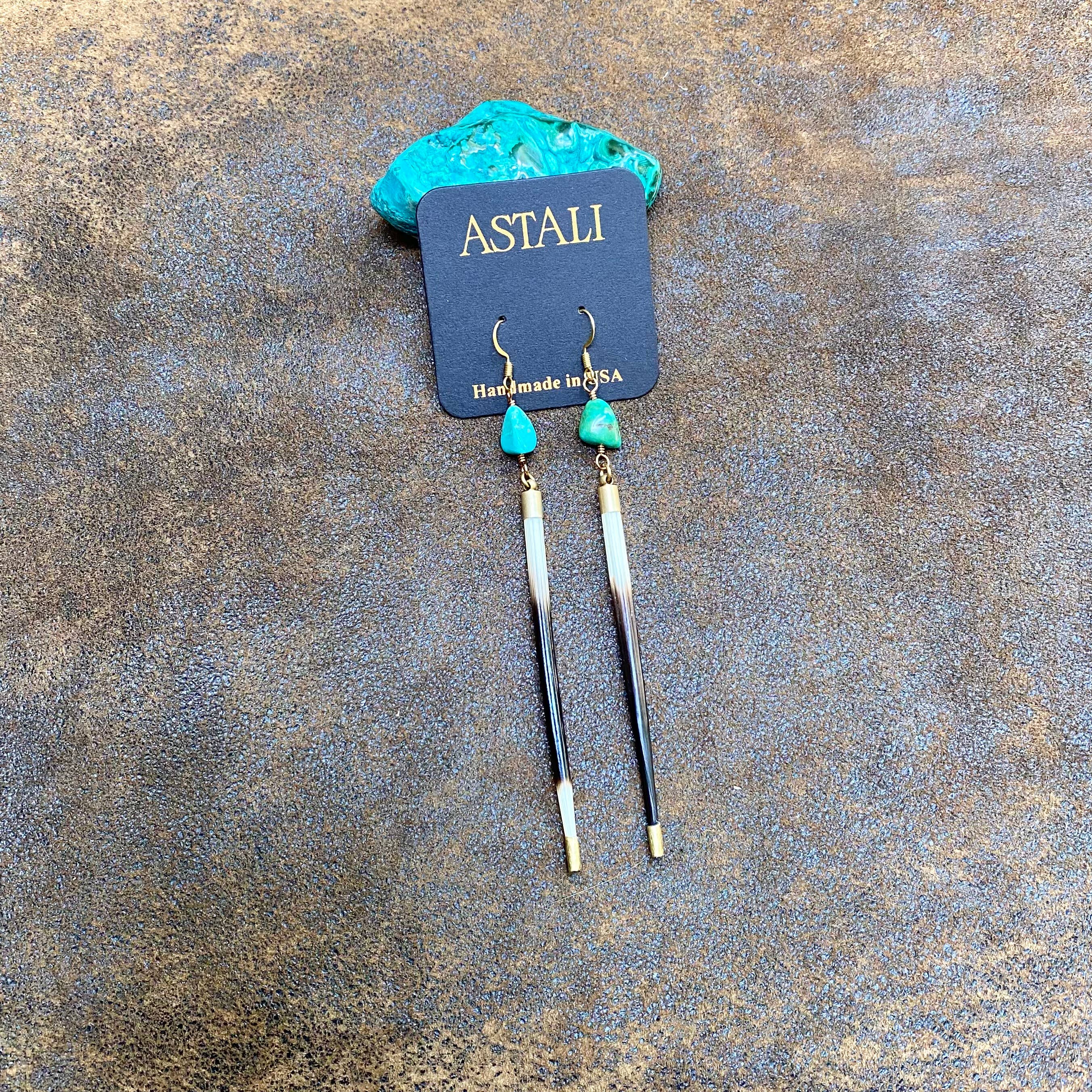 Porcupine Quill & Turquoise Earrings, Real Turquoise & Quill