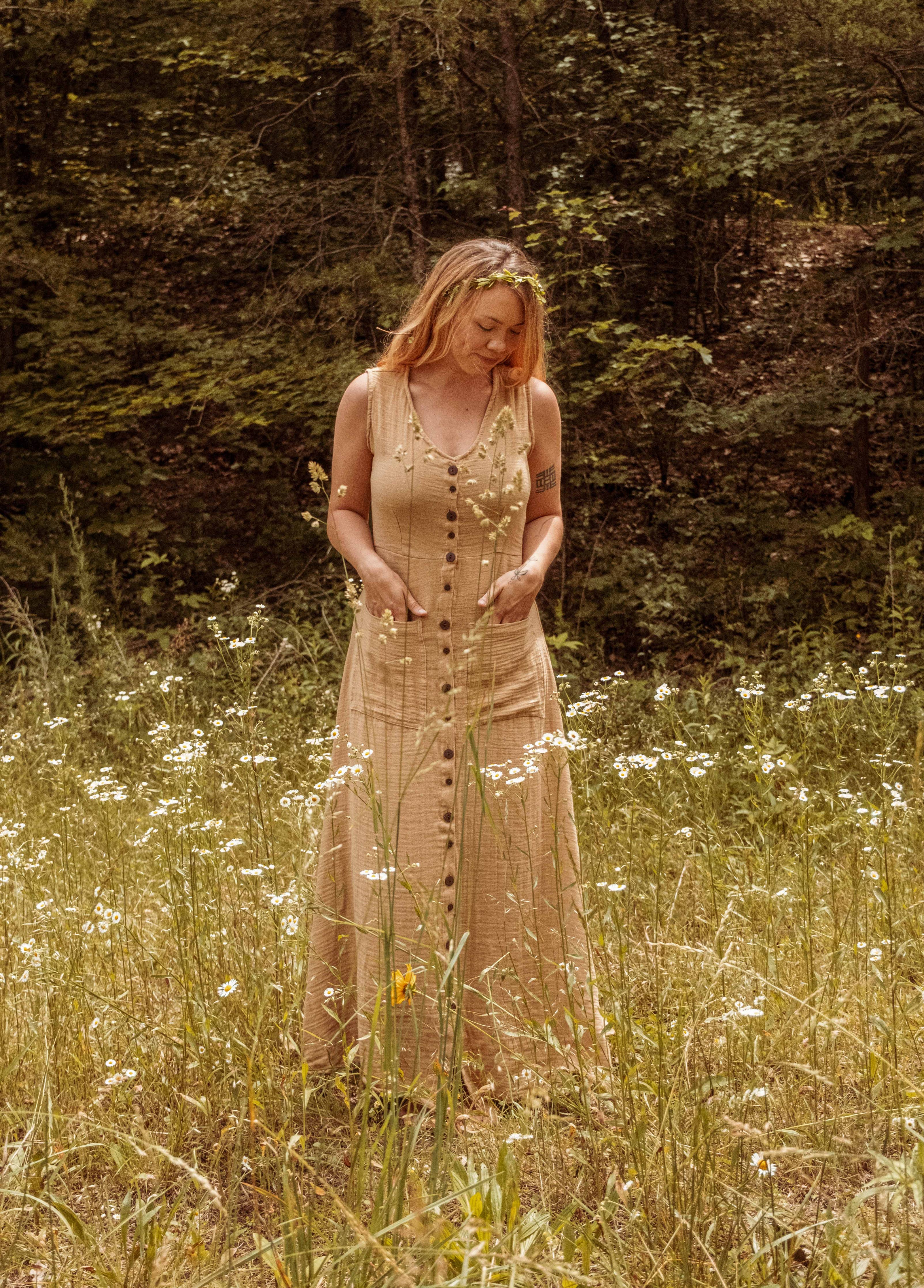 Bohemian Style Bamboo Cotton Button Down Dress, Duster