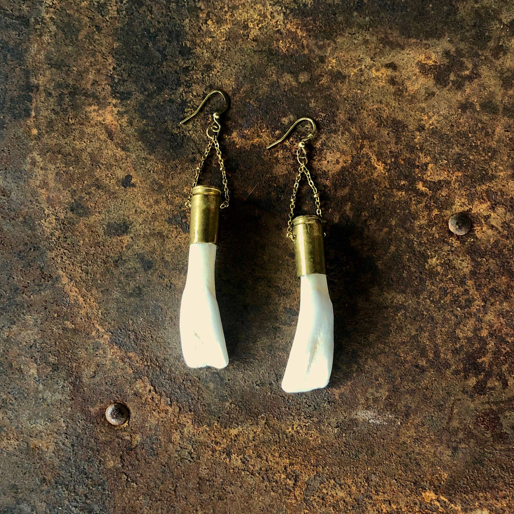 Buffalo Tooth Earrings - White, Shell Casings, Real Teeth