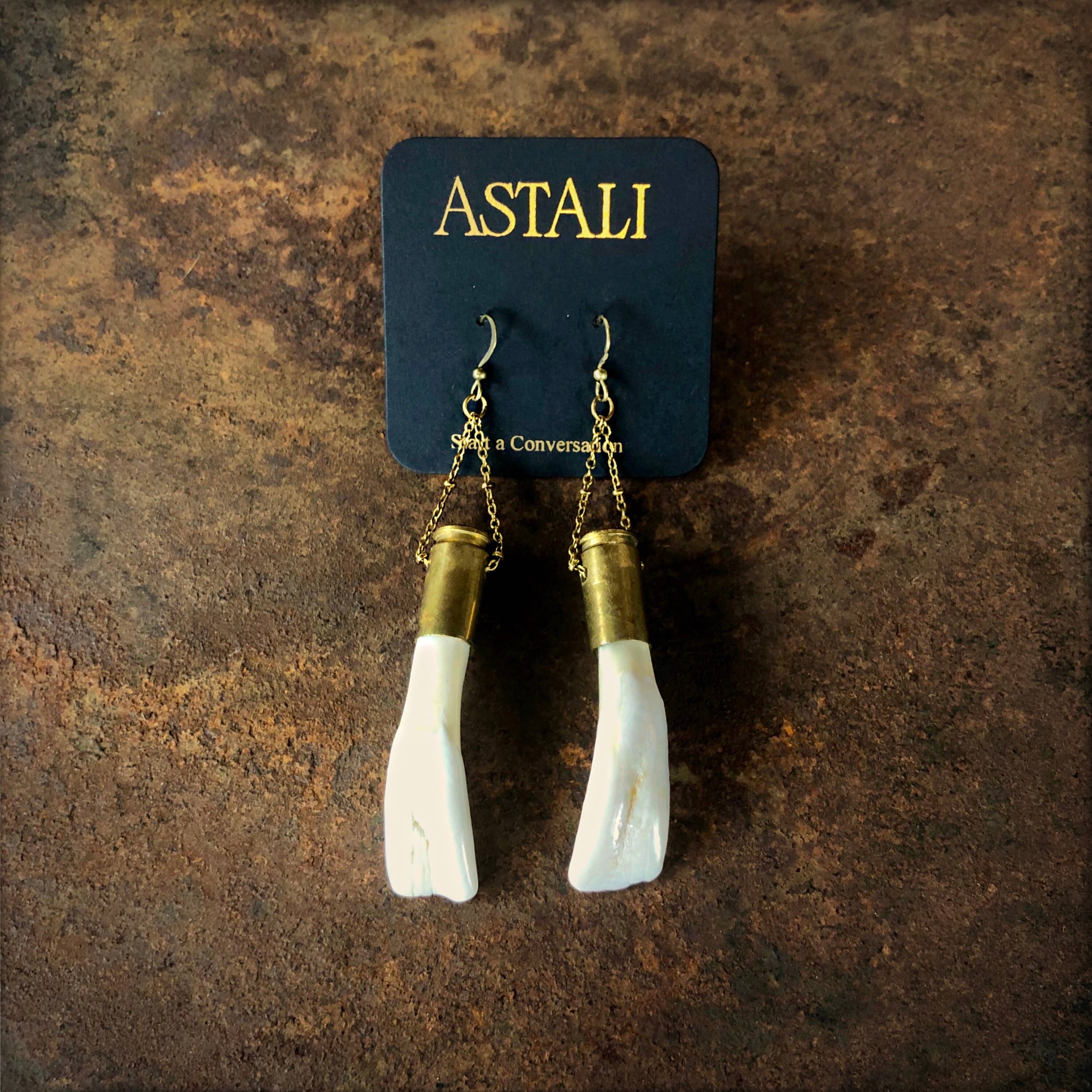 Buffalo Tooth Earrings - White, Shell Casings, Real Teeth