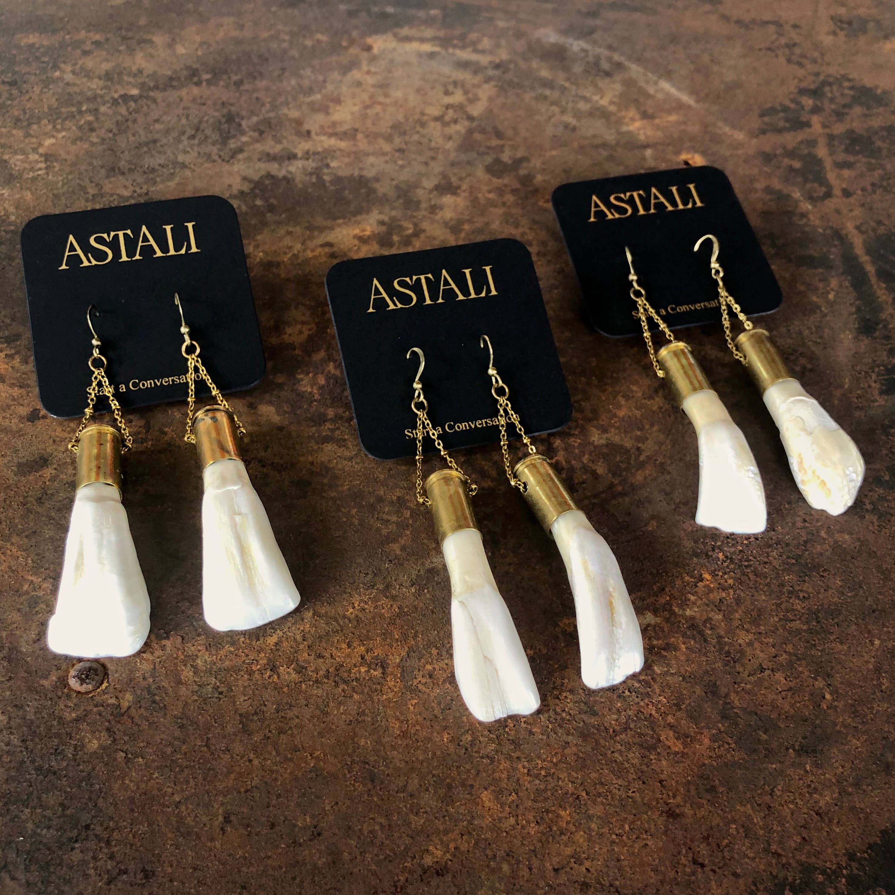 Buffalo Tooth Earrings - White, Shell Casings, Real Teeth