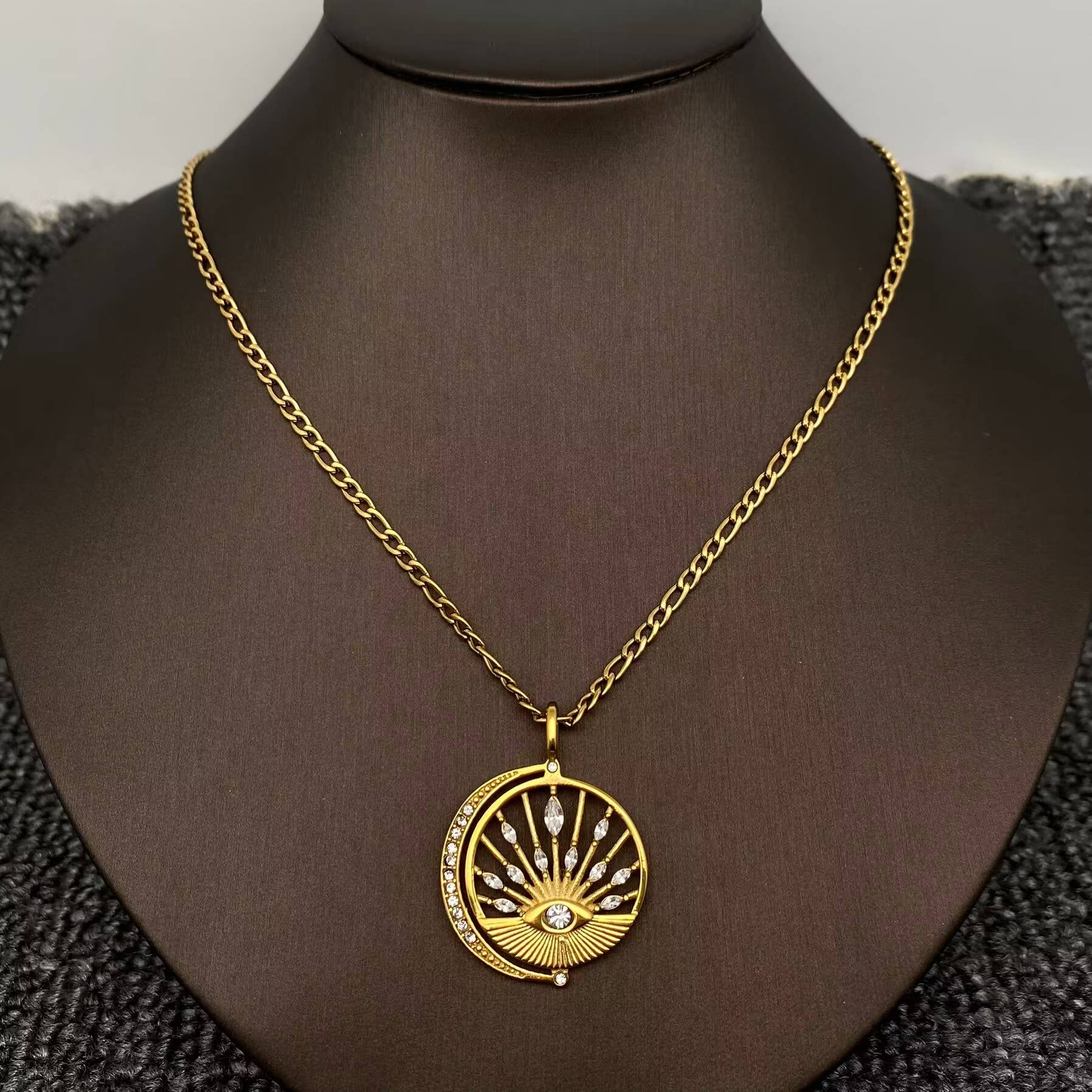 18K Golden Hollow Sun Moon Brightness Charm Necklace -FGS/MS