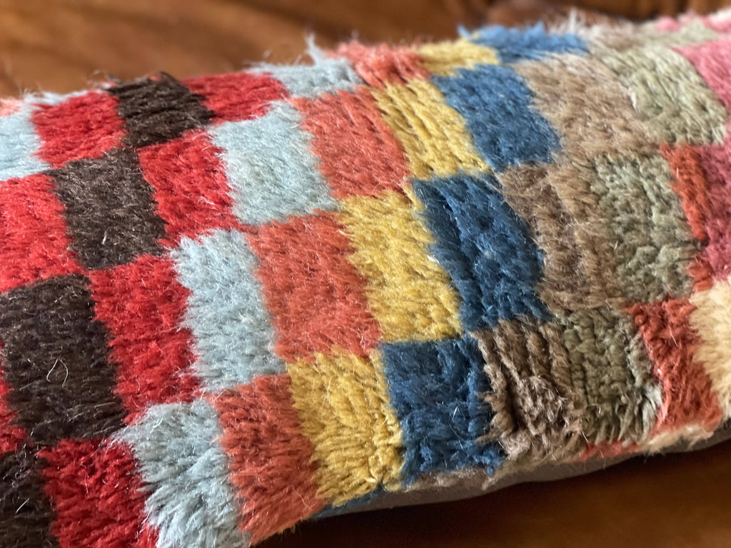 Checkered Vintage Turkish Rug Lumbar Pillow | 13x32
