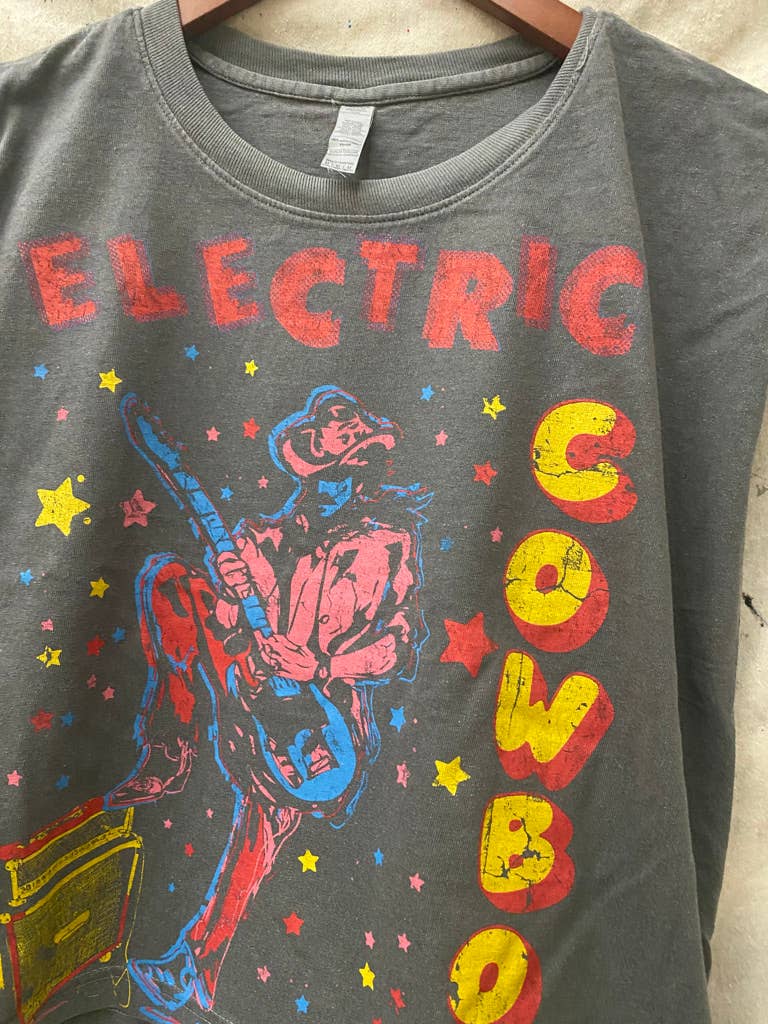 Electric Cowboy Midriff boxy Muscle crop top