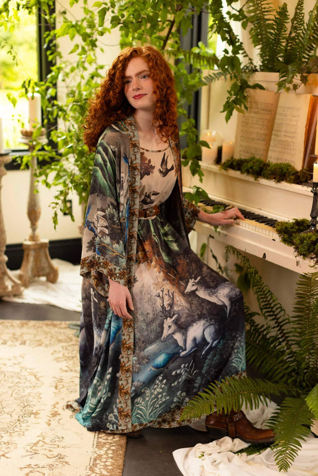 Theatre of Dreams Bohéme Long Maxi Slip Dress with Deer