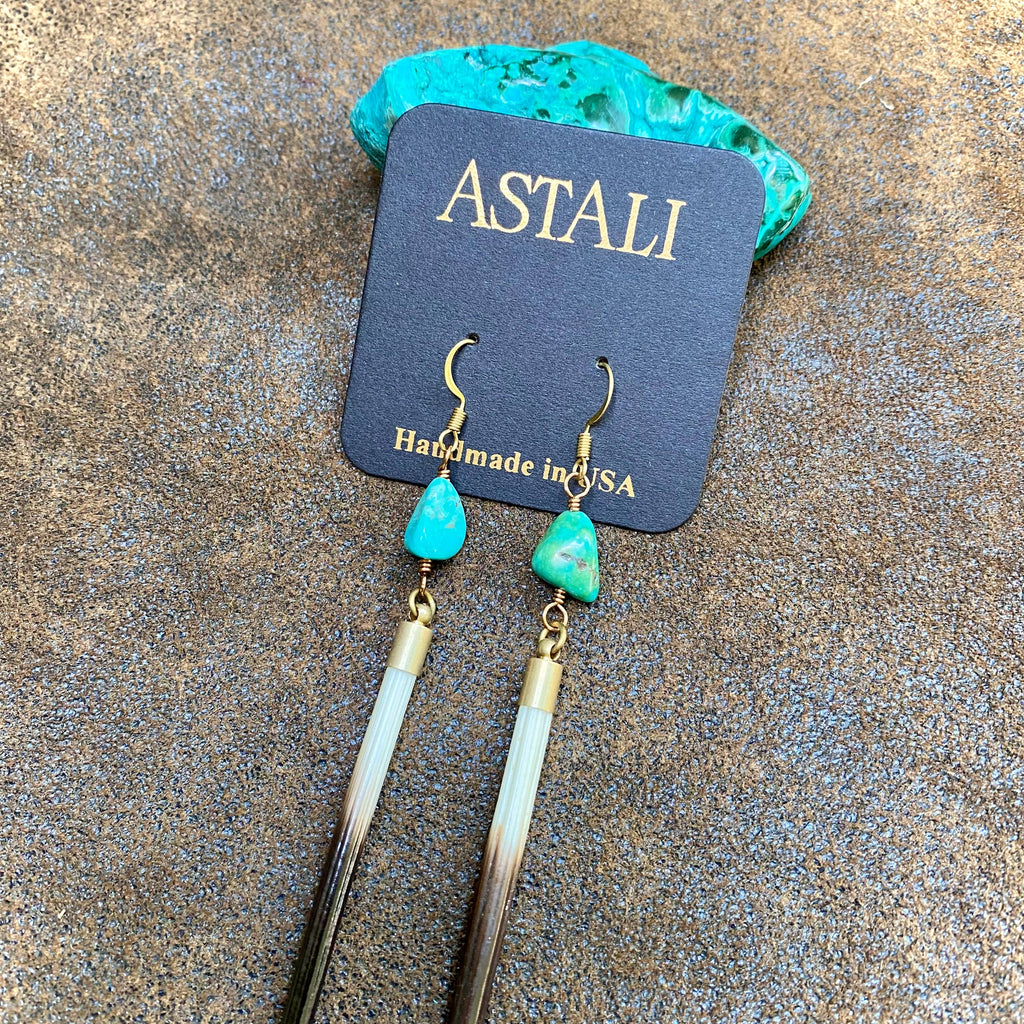 Porcupine Quill & Turquoise Earrings, Real Turquoise & Quill
