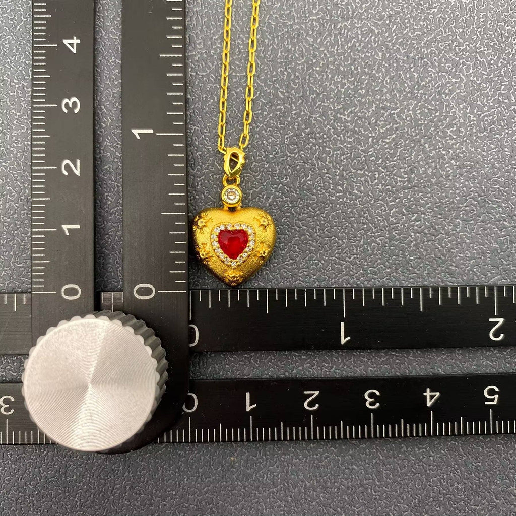 Red Zircon Rhinestone Heart Charm18K Gold-plated Necklace