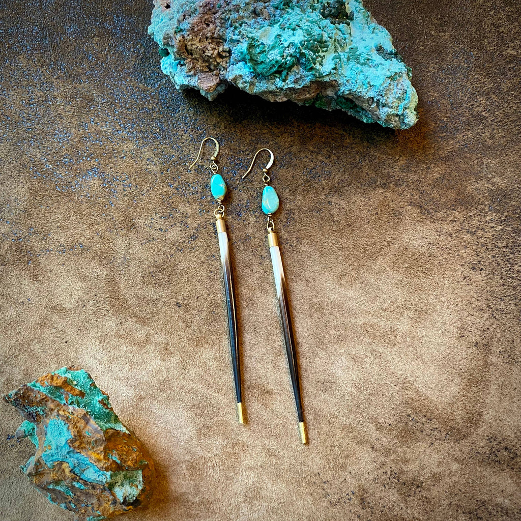 Porcupine Quill & Turquoise Earrings, Real Turquoise & Quill