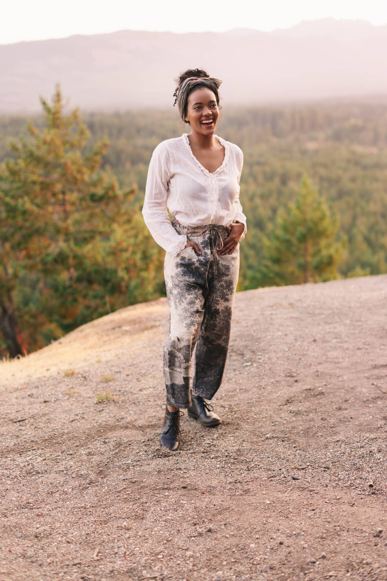 Still I Rise Linen Cropped Artist Pant w/ Sunrise, Woman