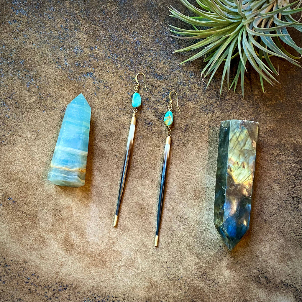 Porcupine Quill & Turquoise Earrings, Real Turquoise & Quill
