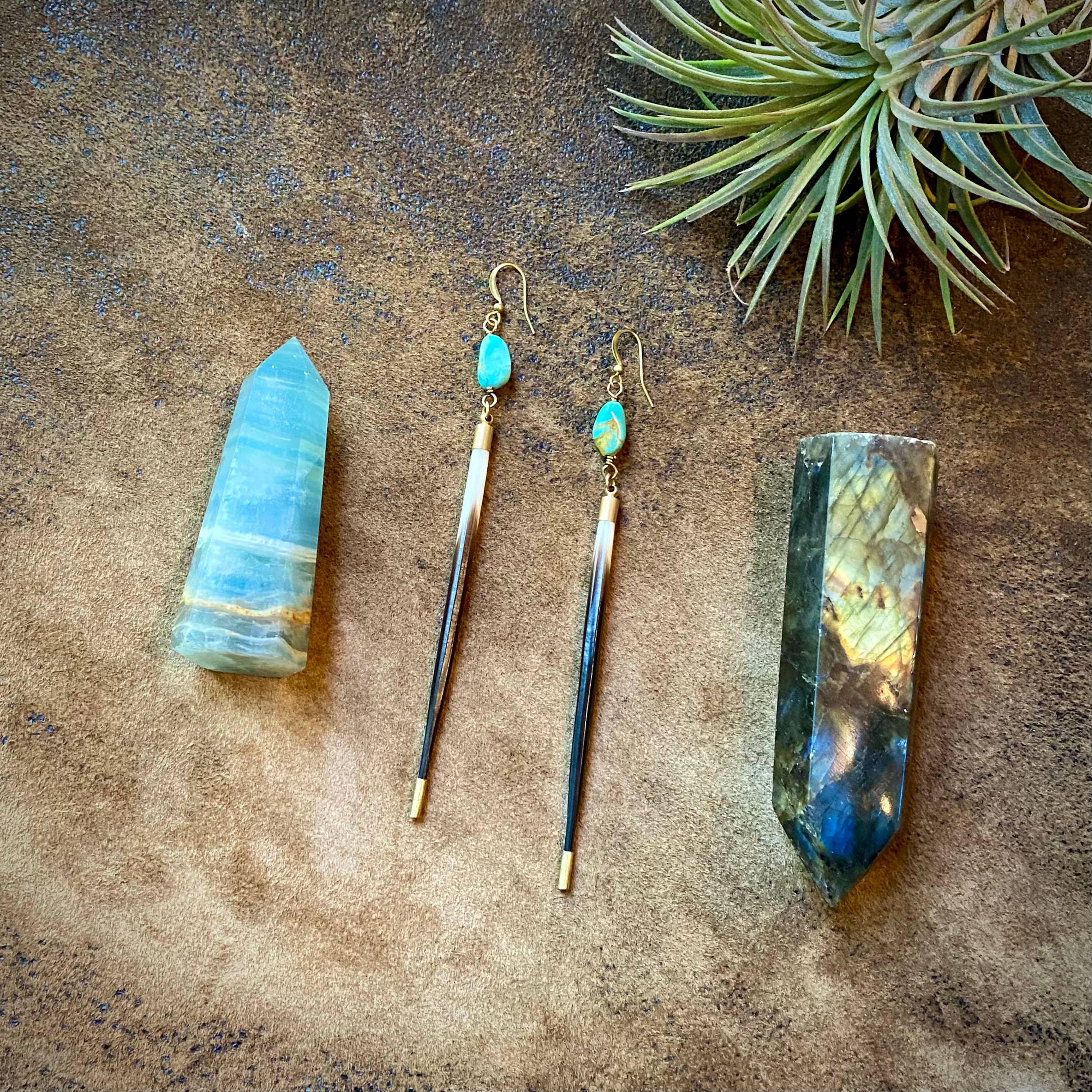 Porcupine Quill & Turquoise Earrings, Real Turquoise & Quill