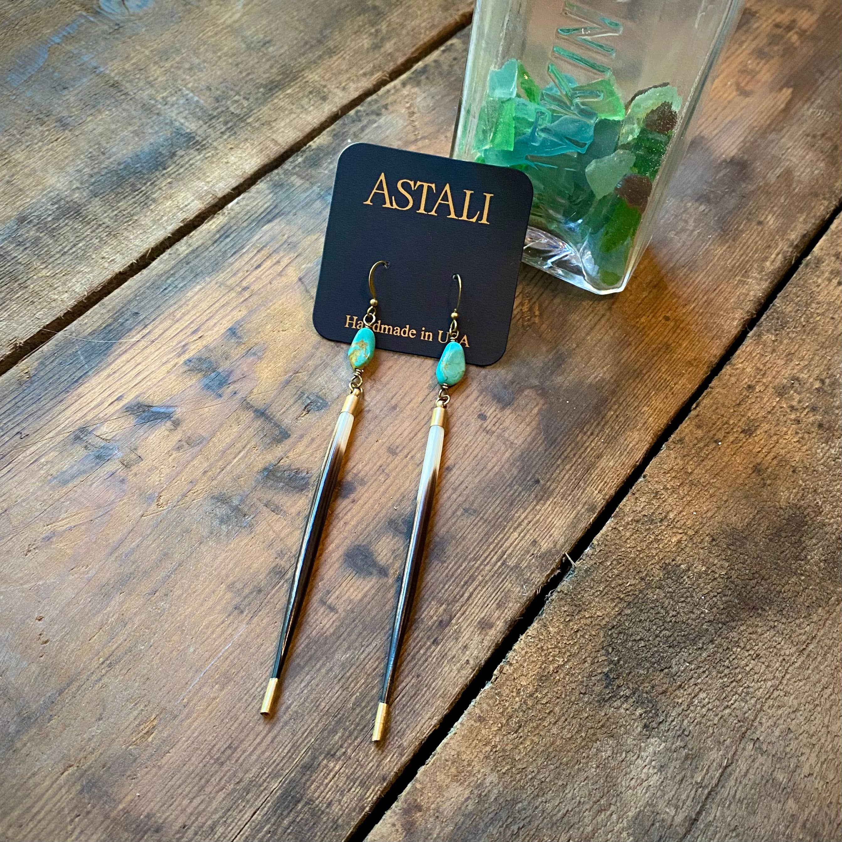 Porcupine Quill & Turquoise Earrings, Real Turquoise & Quill