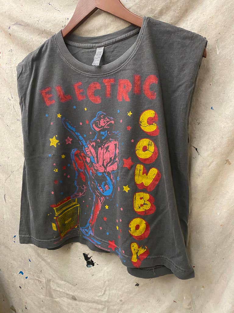Electric Cowboy Midriff boxy Muscle crop top
