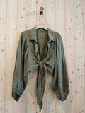 Balloon Sleeve Wrap Blouse