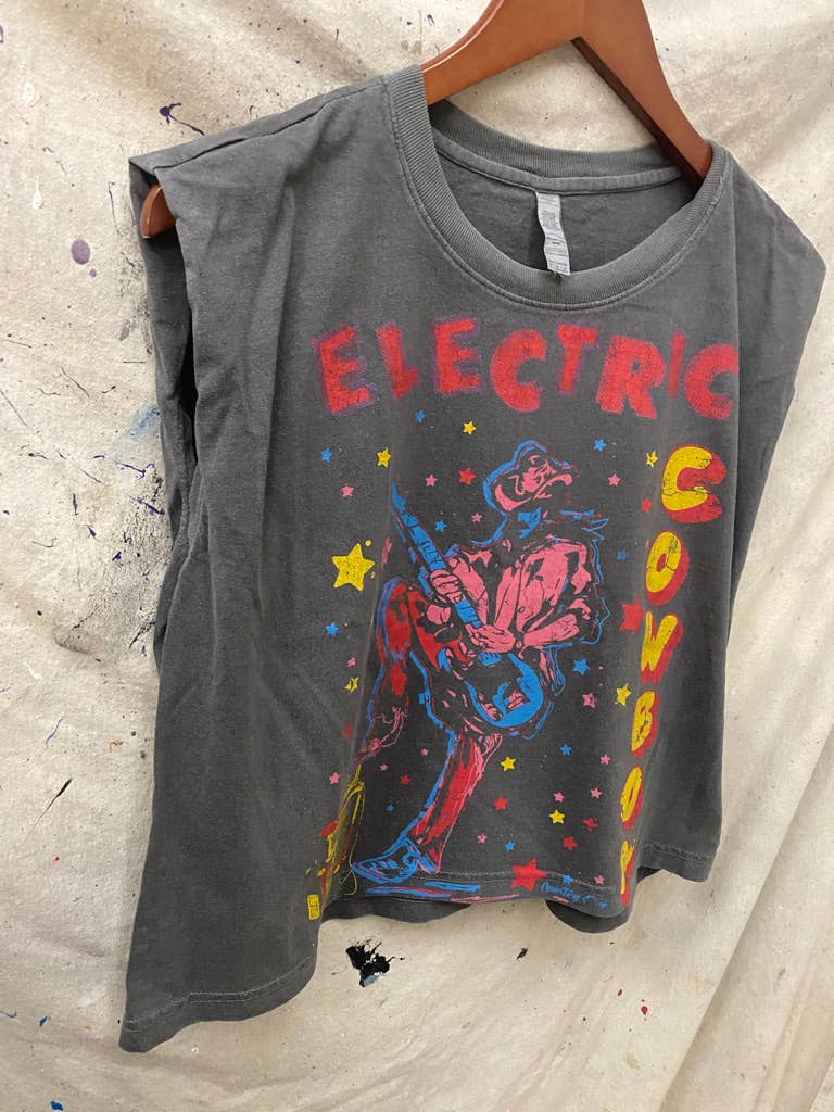 Electric Cowboy Midriff boxy Muscle crop top