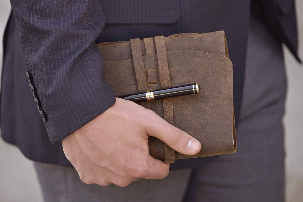 TUZECH Classic Vintage Leather Journal Notebook Rustic Handmade Vintage Leather Bound Journals for Men and Women - Kraft Lined Paper Leather Book Diary Pocket Notebook With line (8" x 6" Inches)