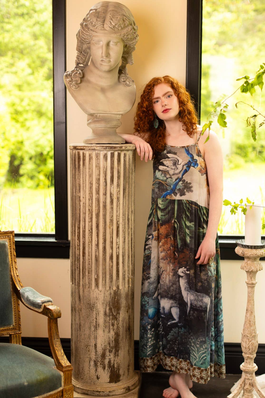 Theatre of Dreams Bohéme Long Maxi Slip Dress with Deer