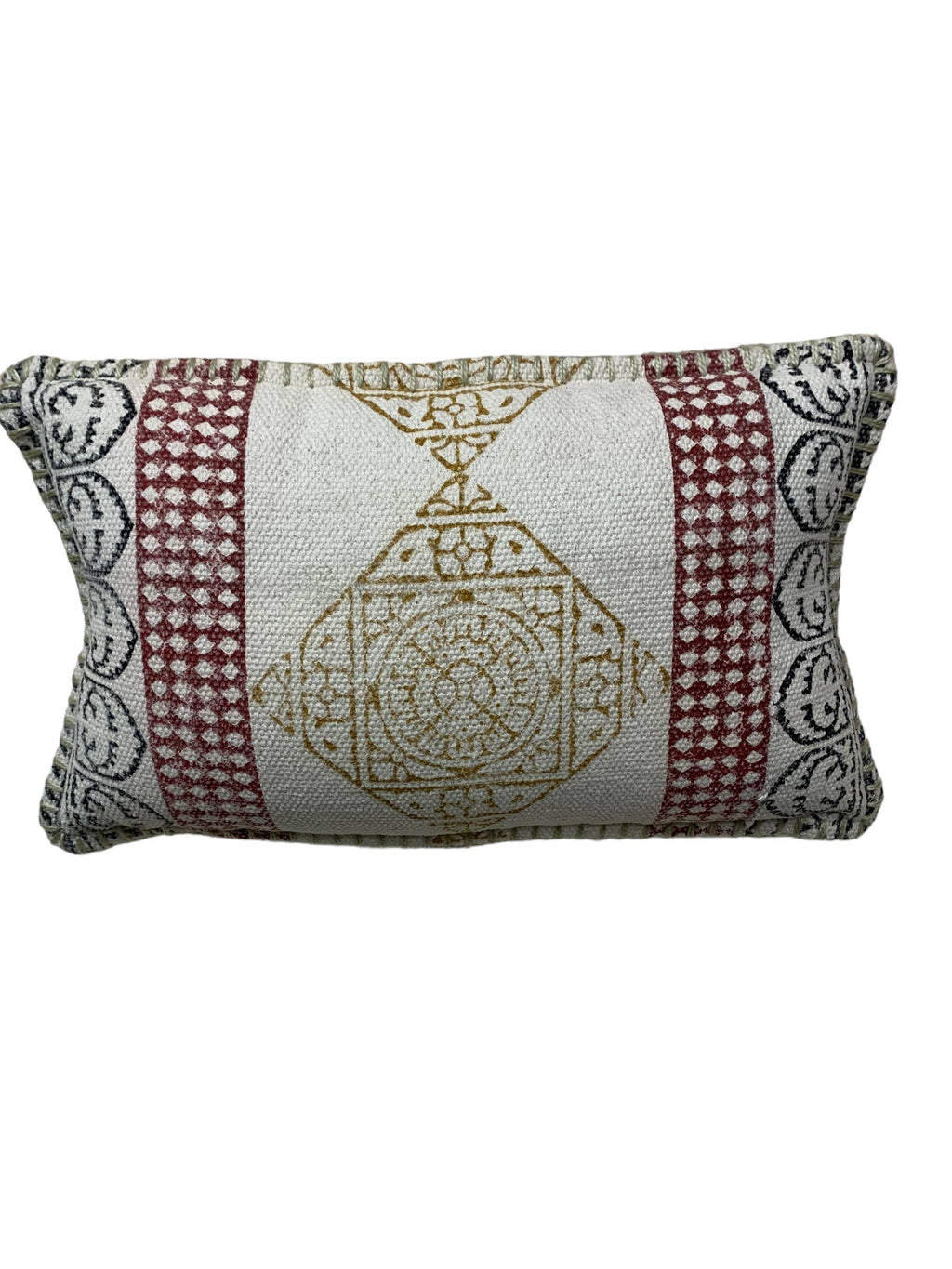 Mustard, Burgundy & Grey Cotton Canvas Lumbar Pillow