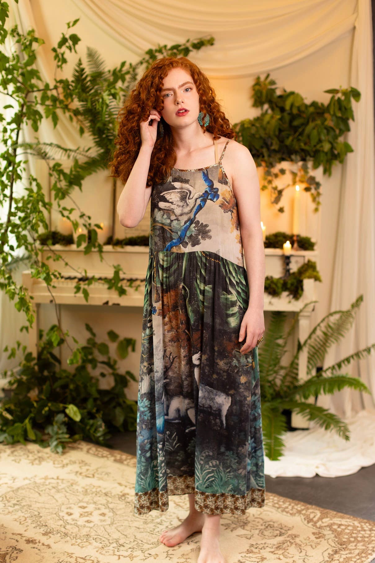 Theatre of Dreams Bohéme Long Maxi Slip Dress with Deer