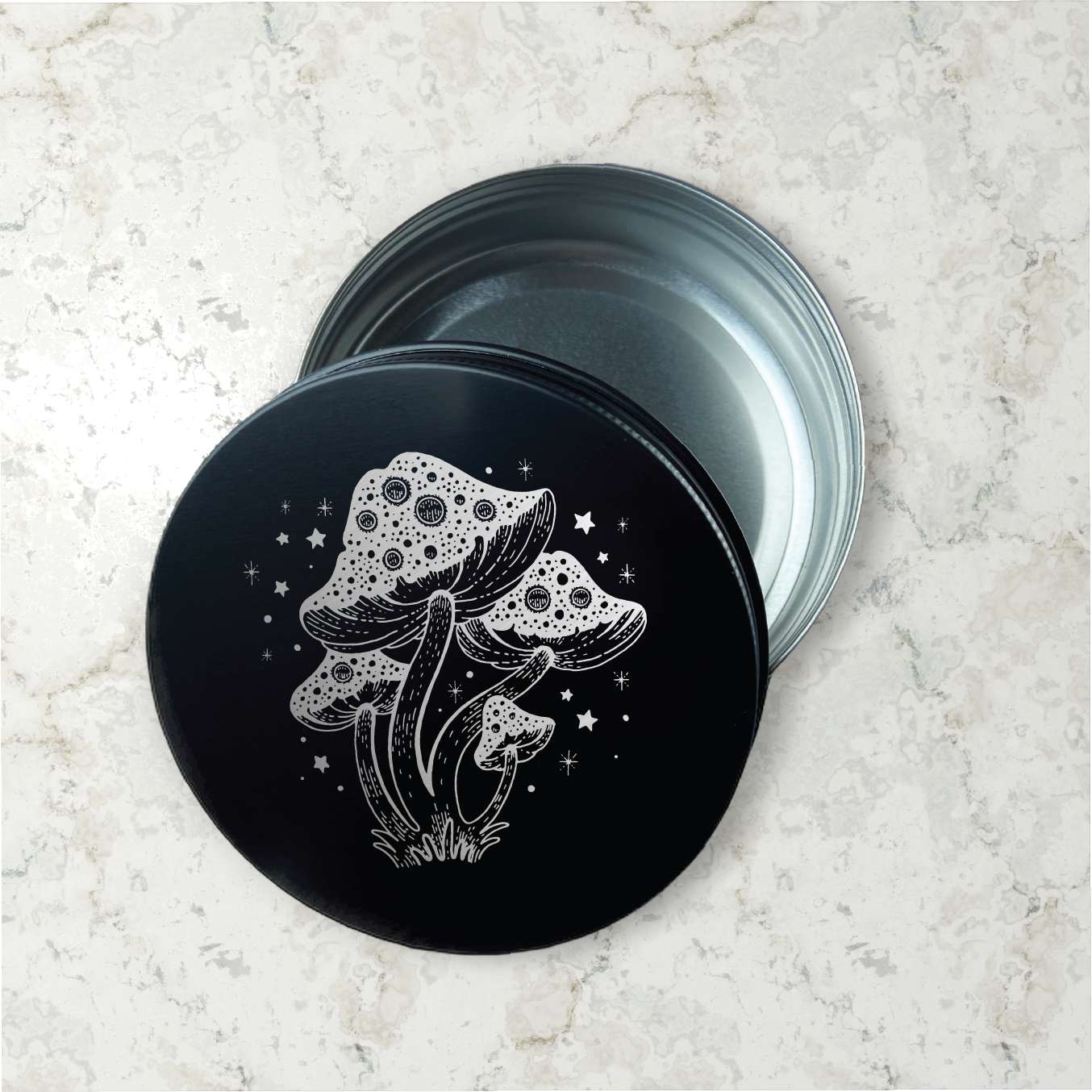 Mushroom engraved 4oz metal herb stash/storage container