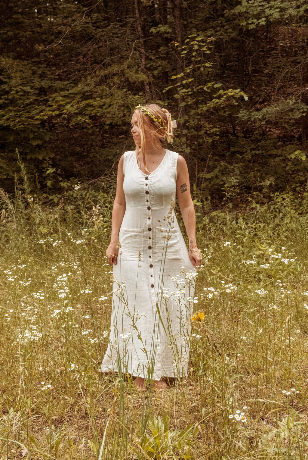 Bohemian Style Bamboo Cotton Button Down Dress, Duster