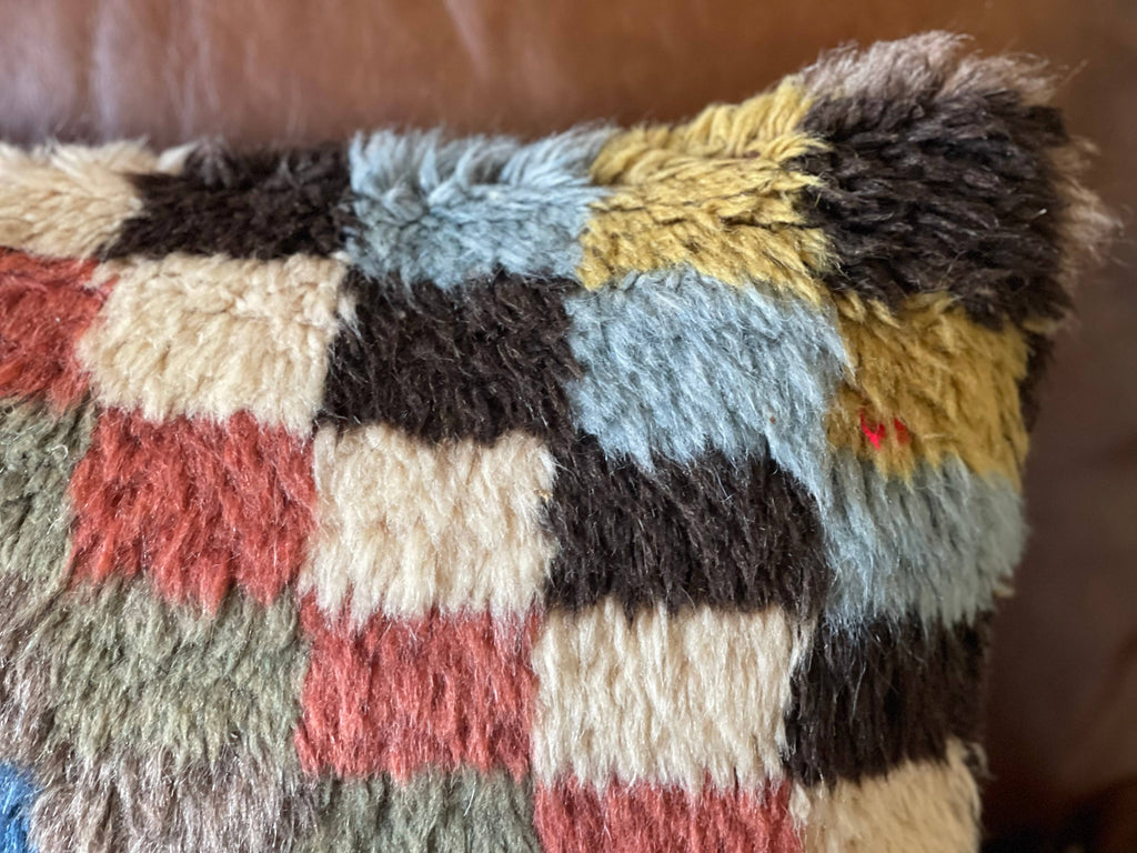 Checkered Vintage Turkish Rug Lumbar Pillow | 16x24