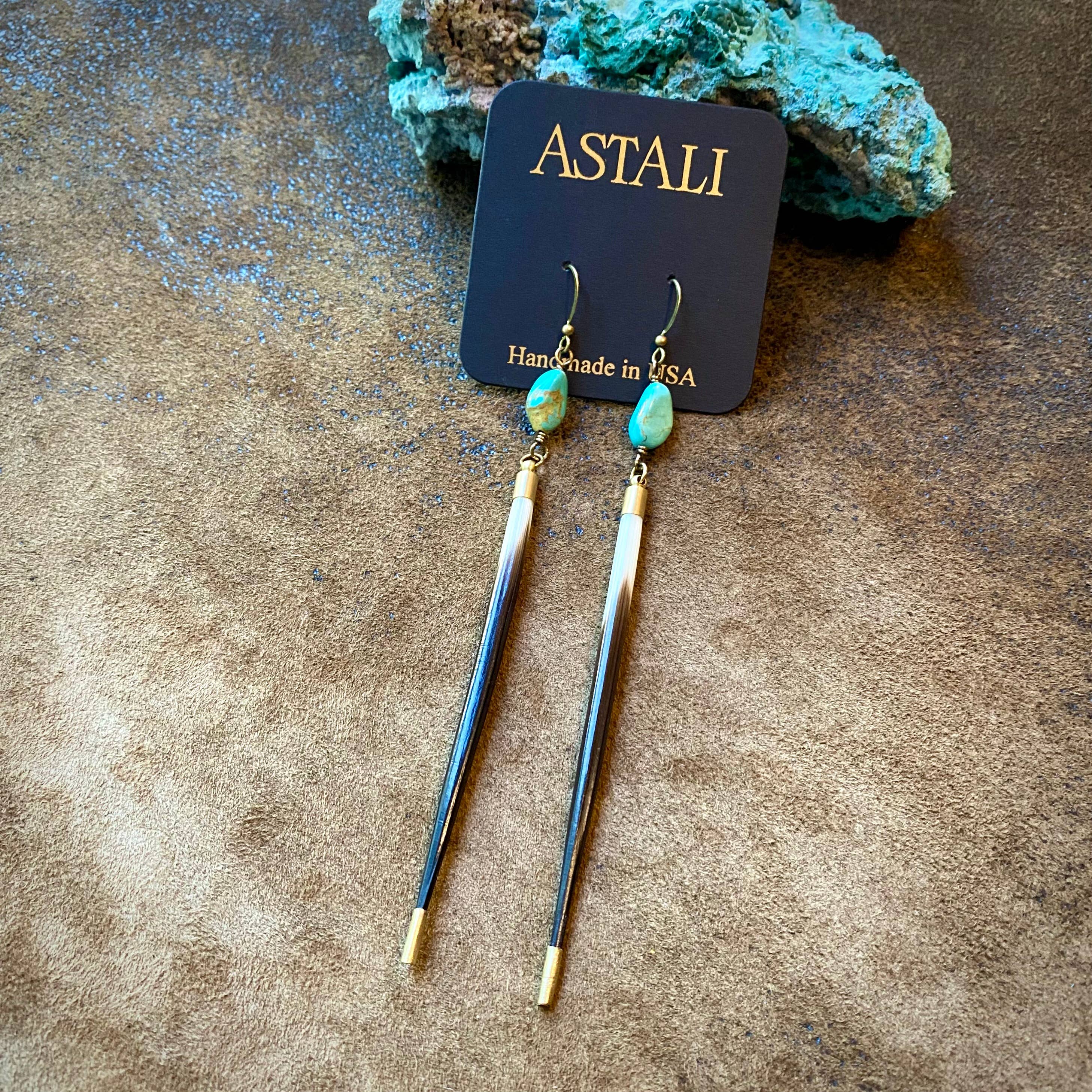 Porcupine Quill & Turquoise Earrings, Real Turquoise & Quill