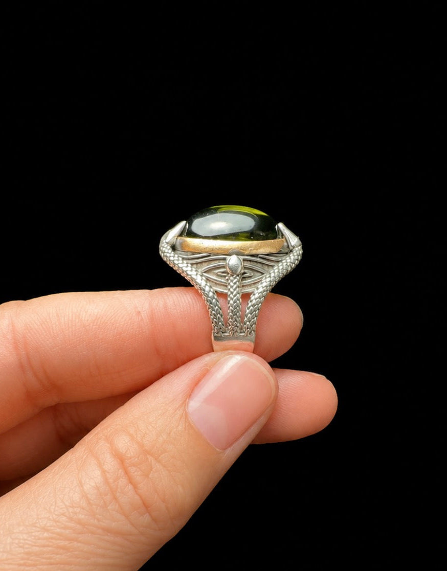 Sterling Serpent & Stone Ring (size 8.5)