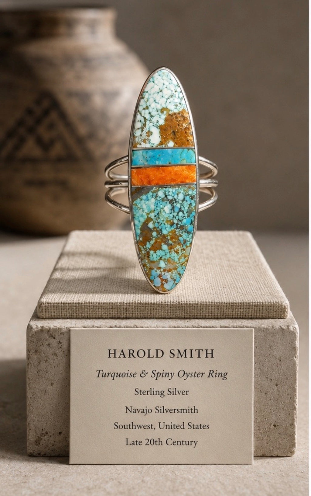Harold Smith Sterling Turquoise & Spiny Oyster Ring Size 8