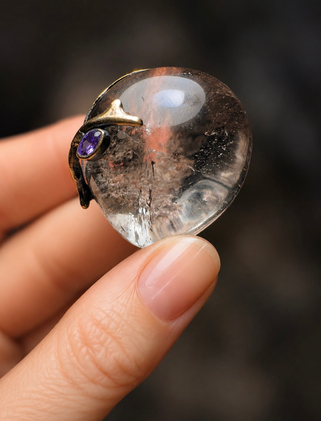 Sterling Amethyst  Quartz Crystal Ball Ring