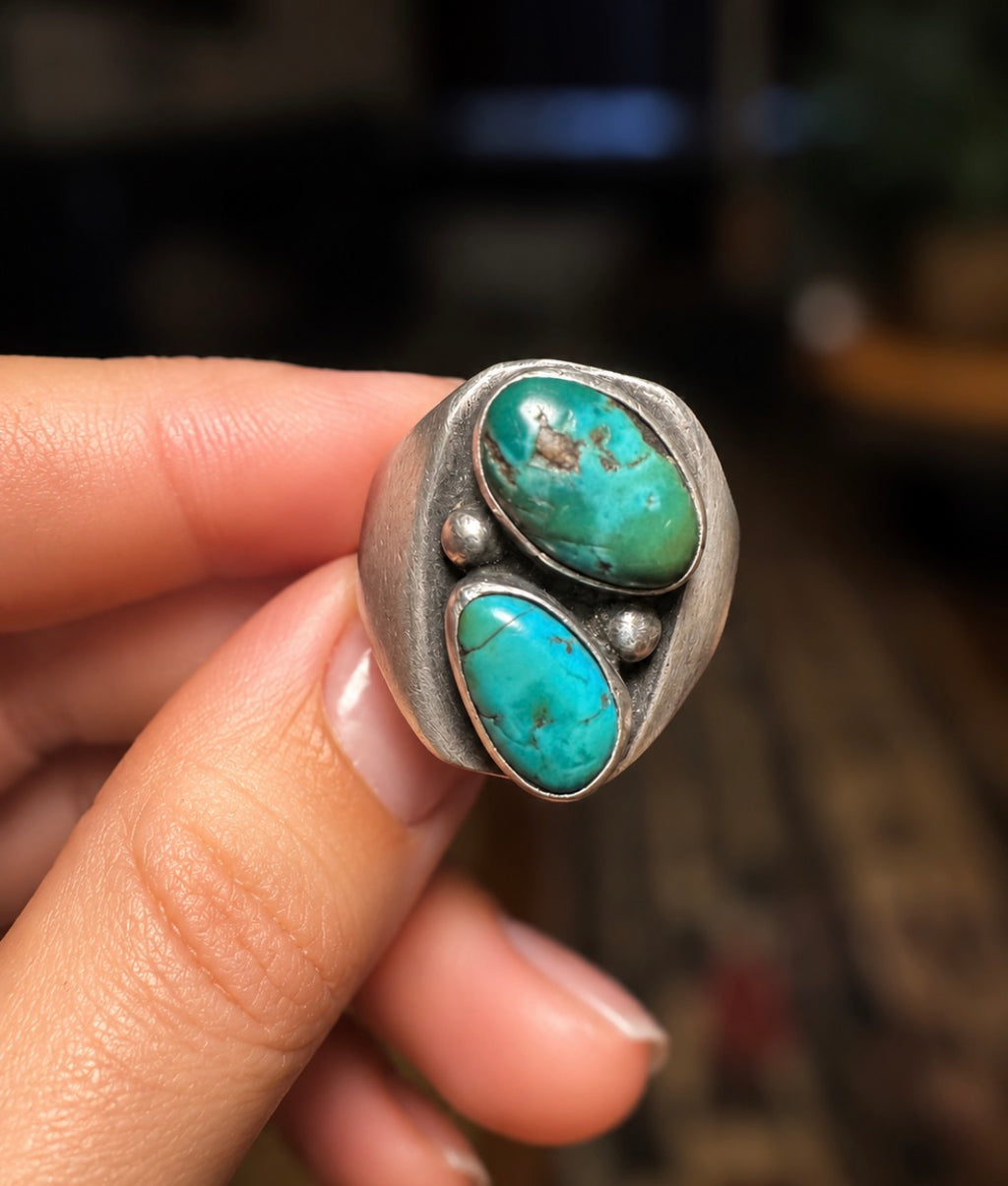 Vintage Southwestern Turquoise Silver Ring | Handcrafted Statement Ring Size 11.5