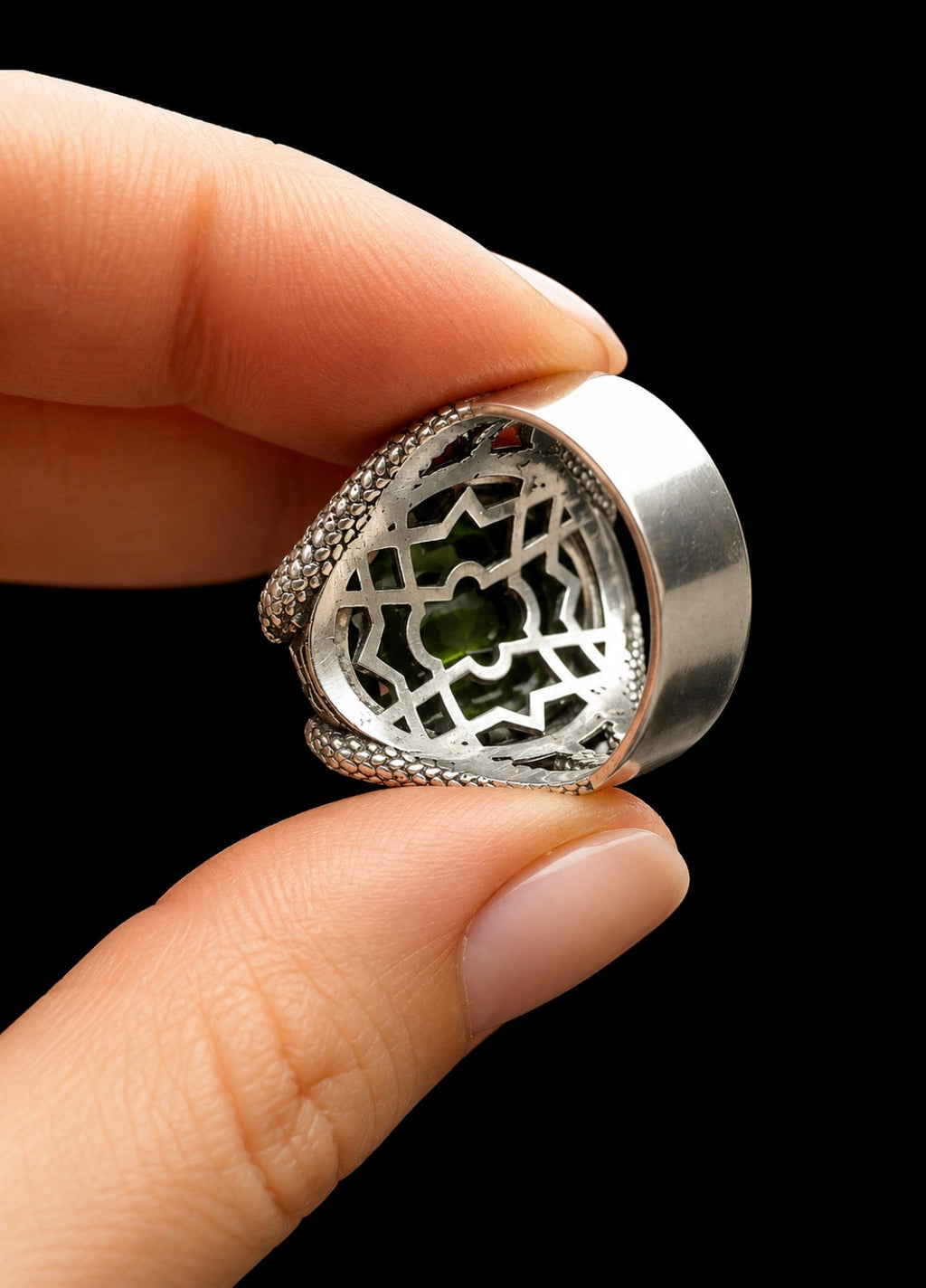 Sterling Serpent & Stone Ring (size 8.5)