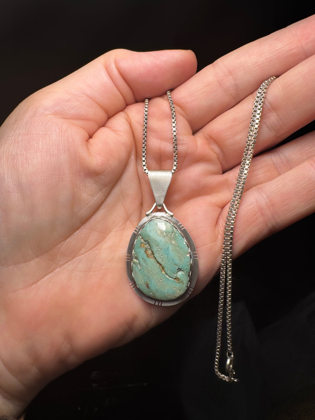 Every Vein Tells a Story Zuni Sterling Silver Turquoise Pendant