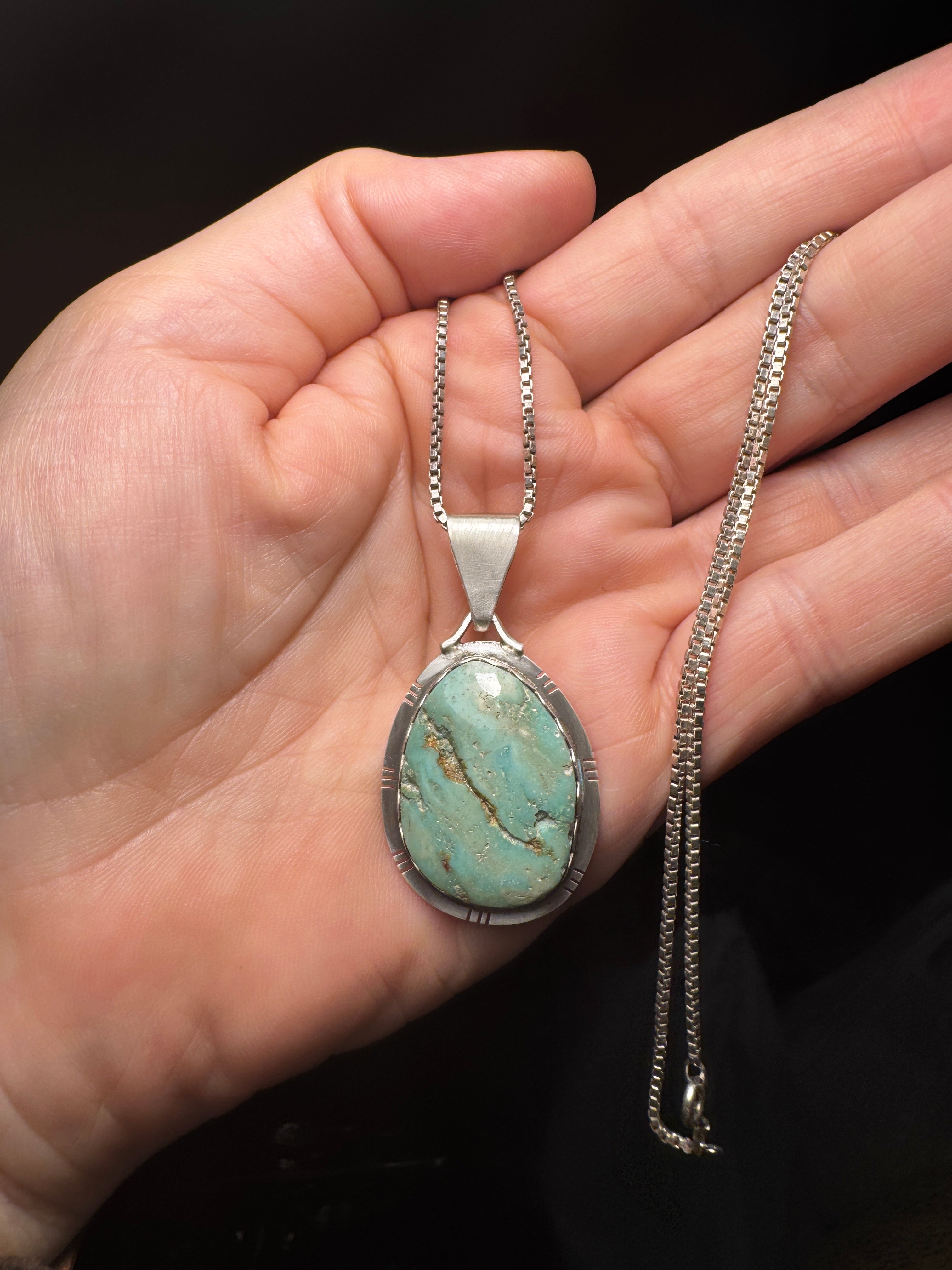 Every Vein Tells a Story Zuni Sterling Silver Turquoise Pendant