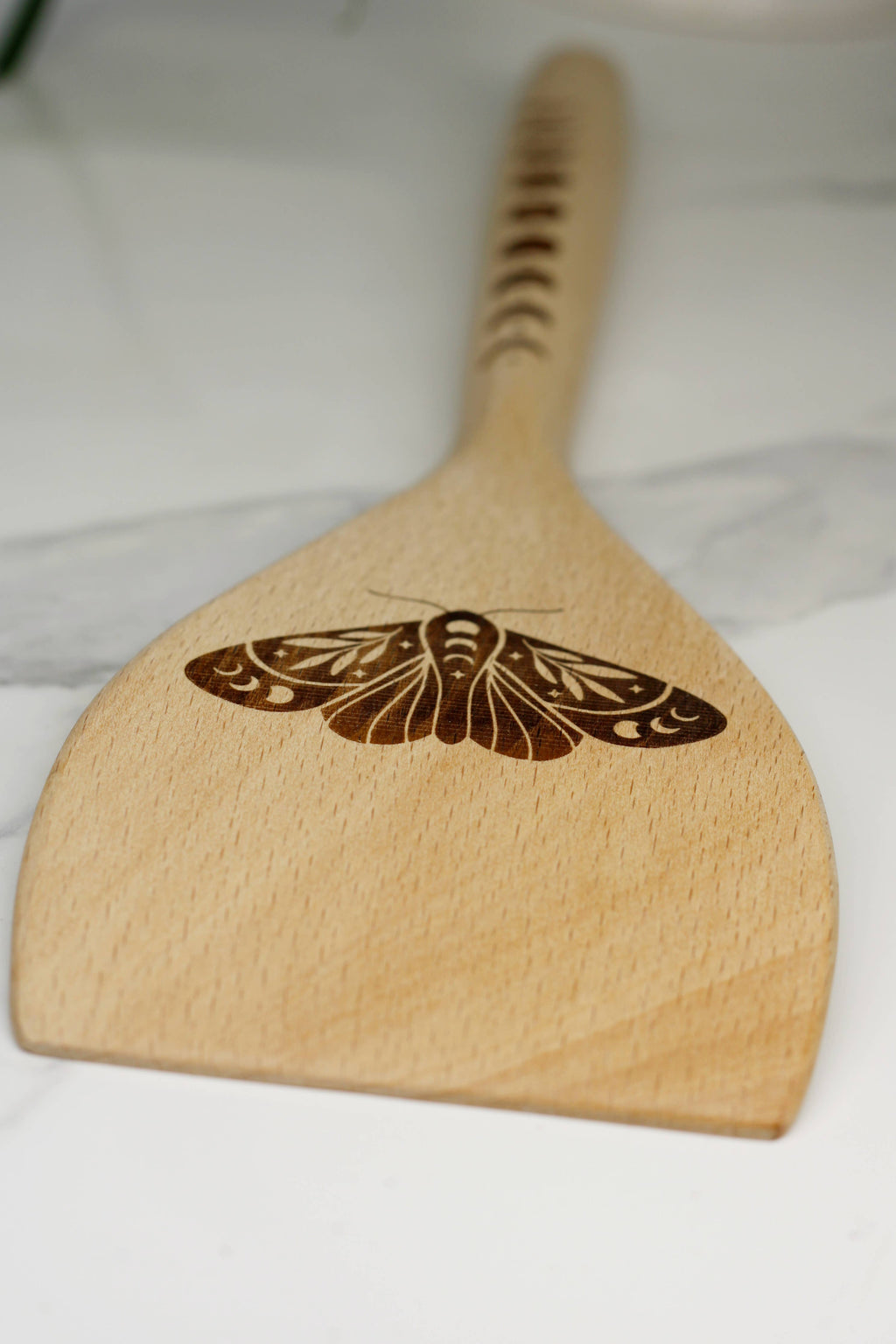 Moon Phase + Moth Engraved Wooden Spatula
