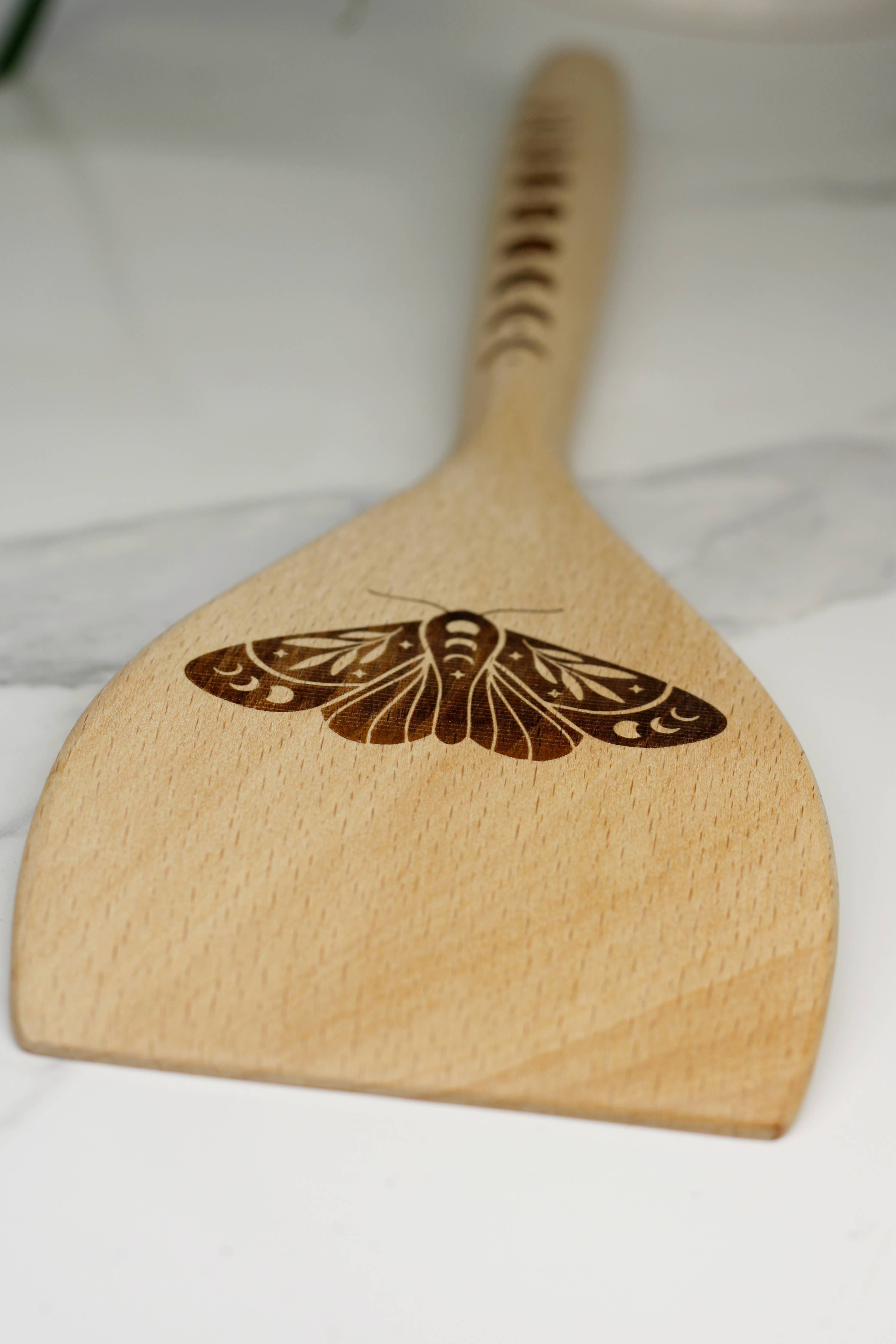 Moon Phase + Moth Engraved Wooden Spatula