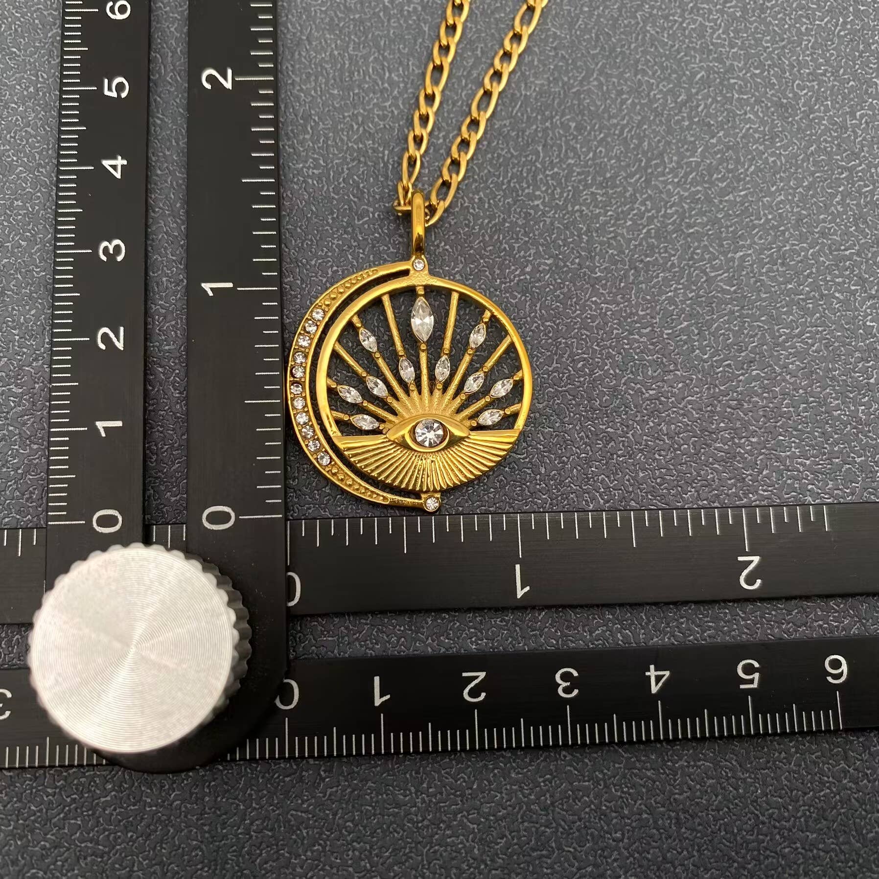 18K Golden Hollow Sun Moon Brightness Charm Necklace -FGS/MS