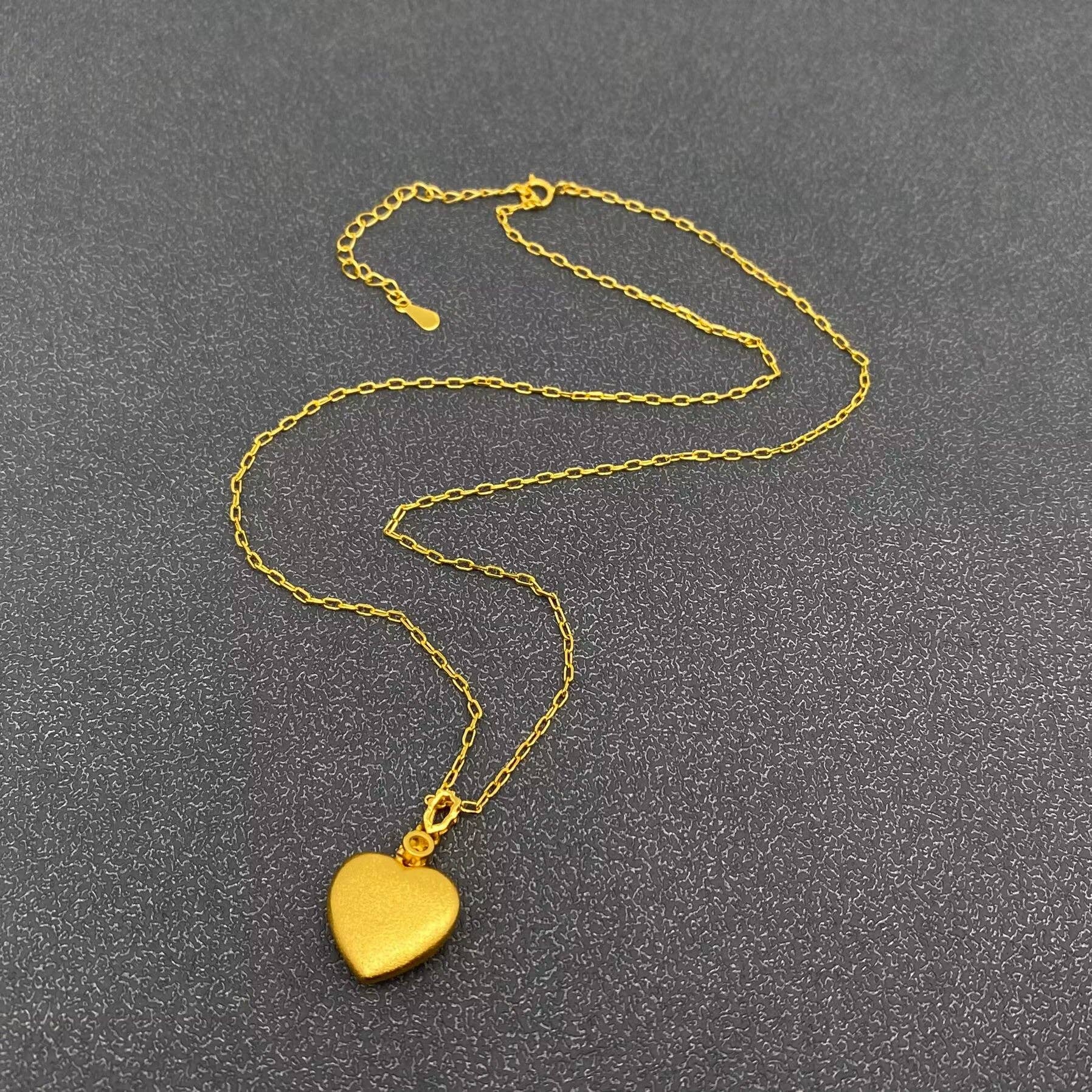 Red Zircon Rhinestone Heart Charm18K Gold-plated Necklace