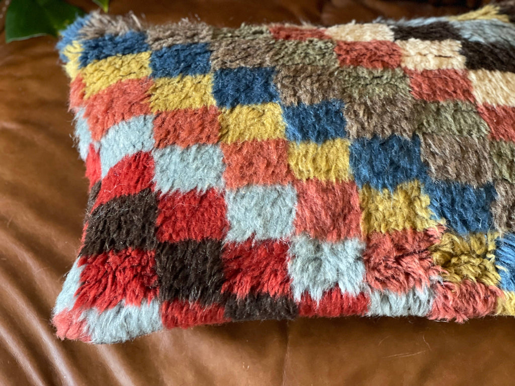 Checkered Vintage Turkish Rug Lumbar Pillow | 16x24