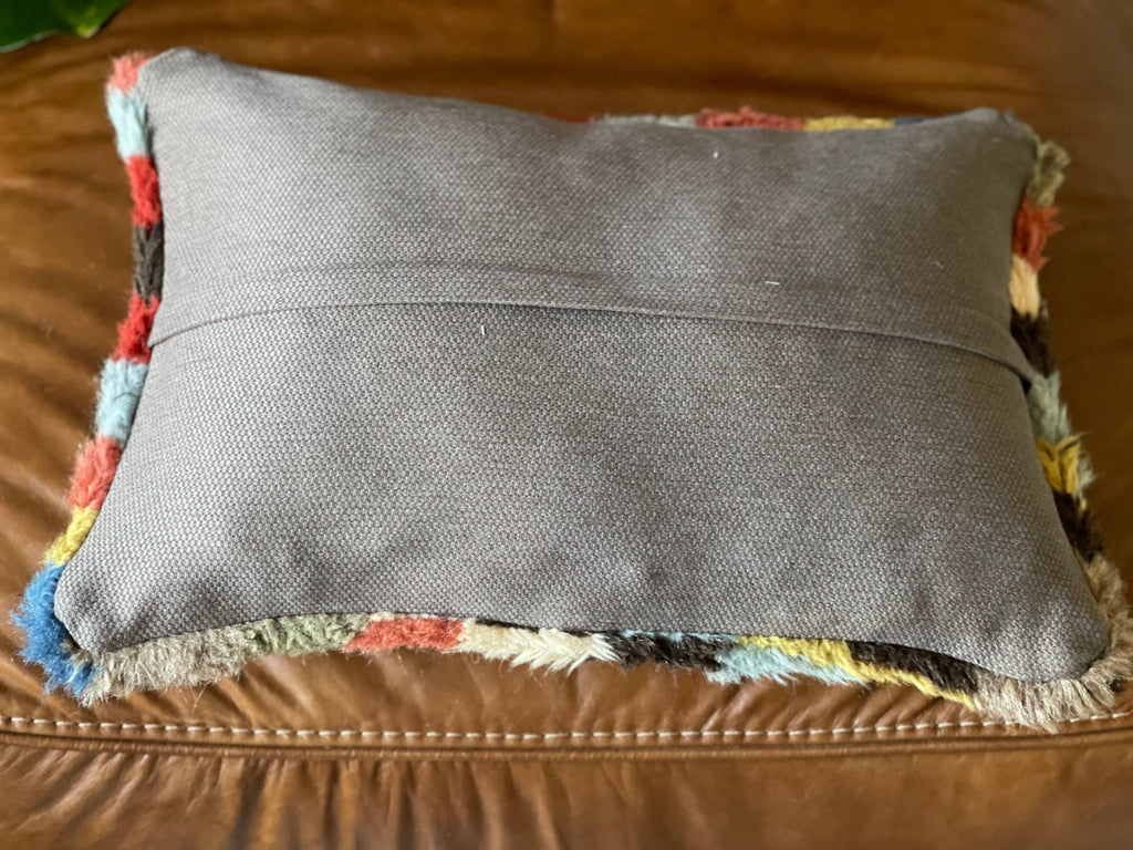 Checkered Vintage Turkish Rug Lumbar Pillow | 16x24