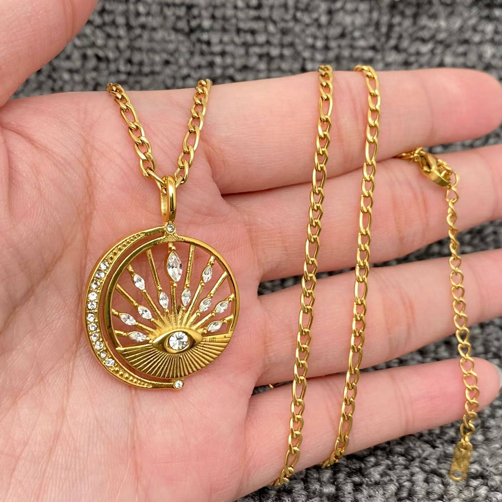 18K Golden Hollow Sun Moon Brightness Charm Necklace -FGS/MS