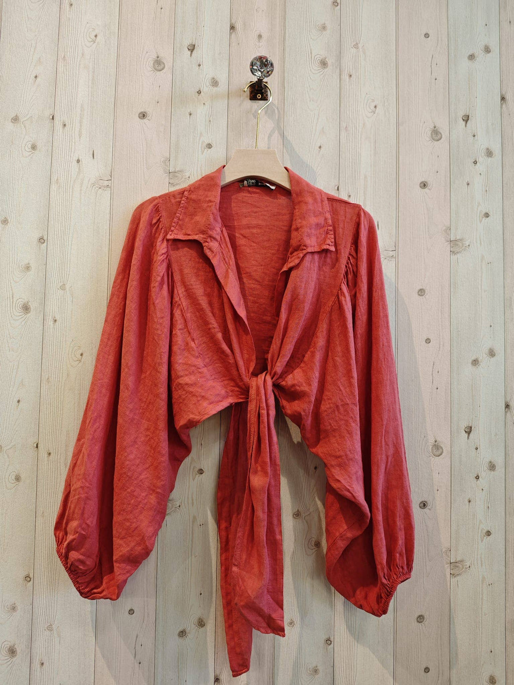 Ref-11865 Tie-front blouse top 100% linen
