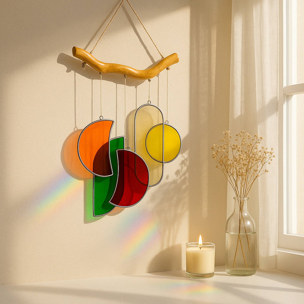 Stained Glass Window Wind Chime Decor F88