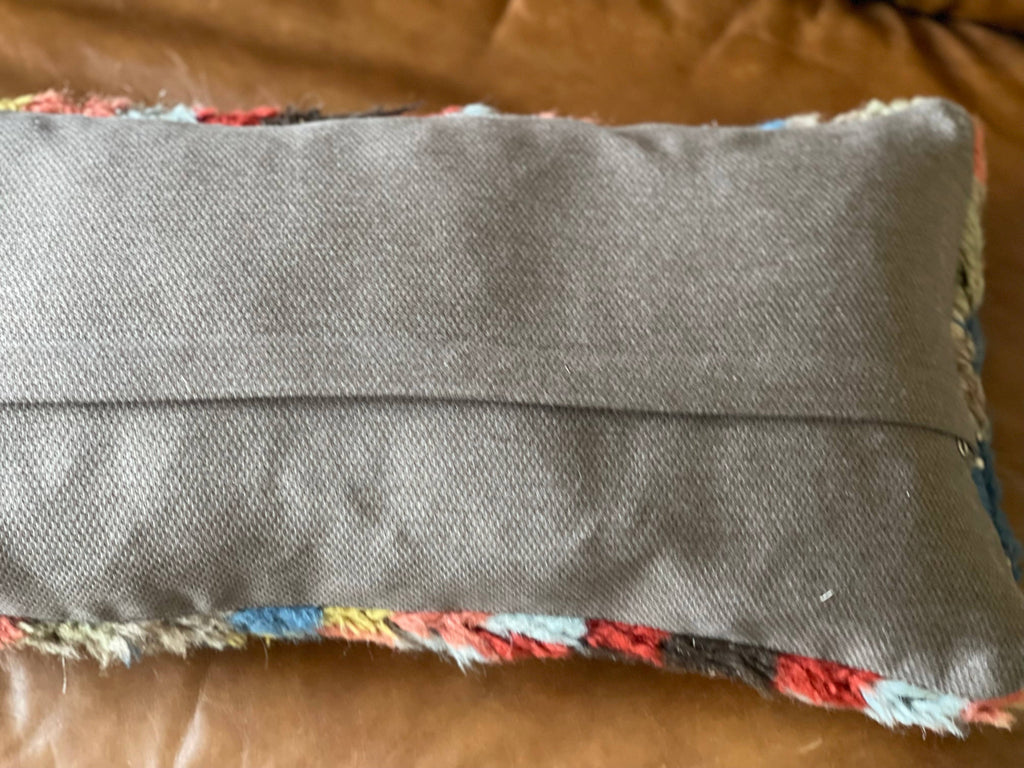 Checkered Vintage Turkish Rug Lumbar Pillow | 13x32