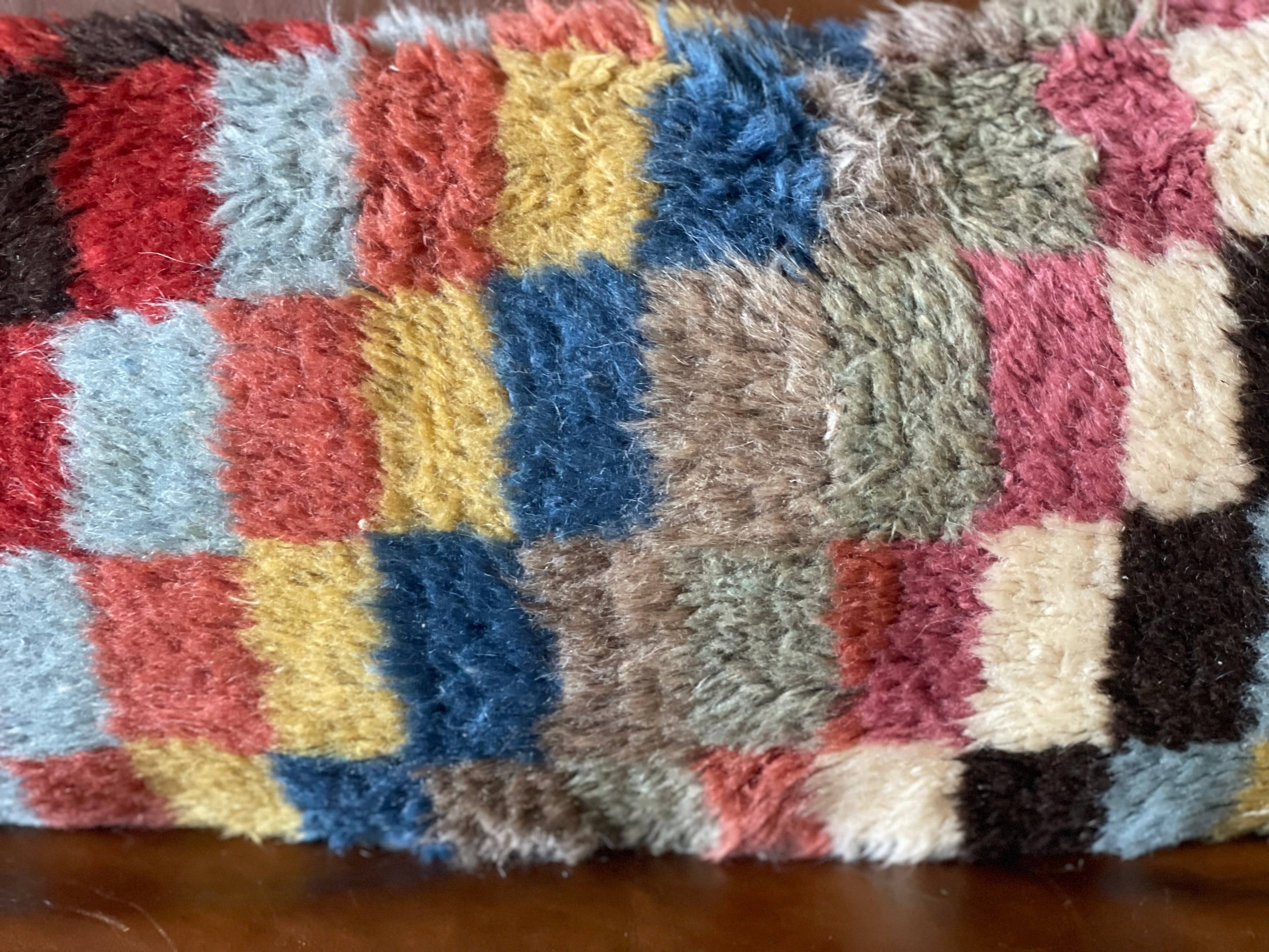 Checkered Vintage Turkish Rug Lumbar Pillow | 13x32
