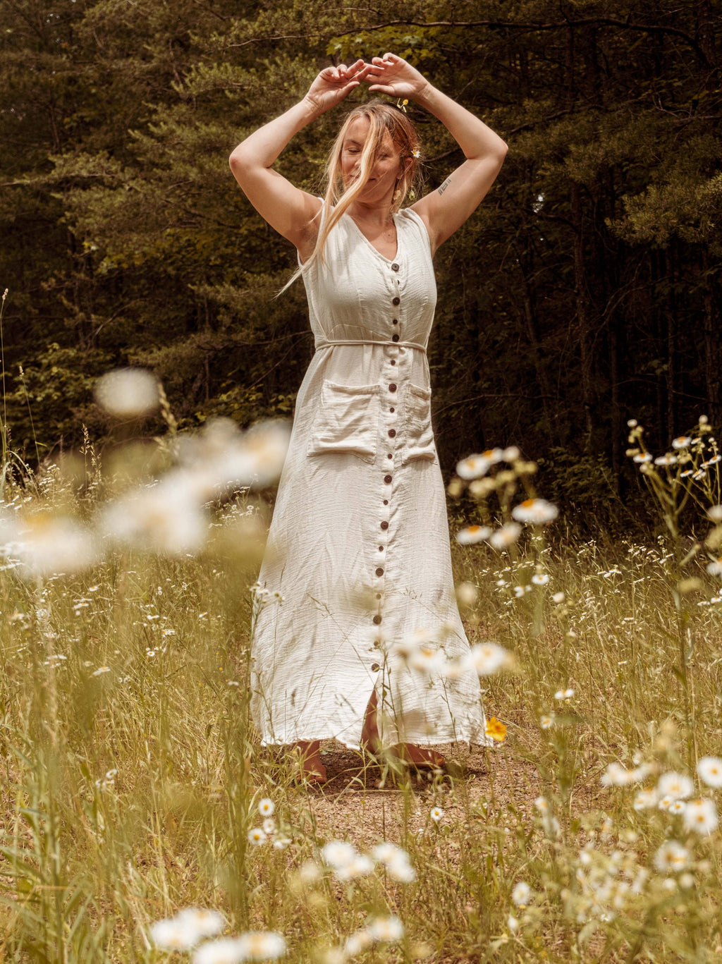 Bohemian Style Bamboo Cotton Button Down Dress, Duster