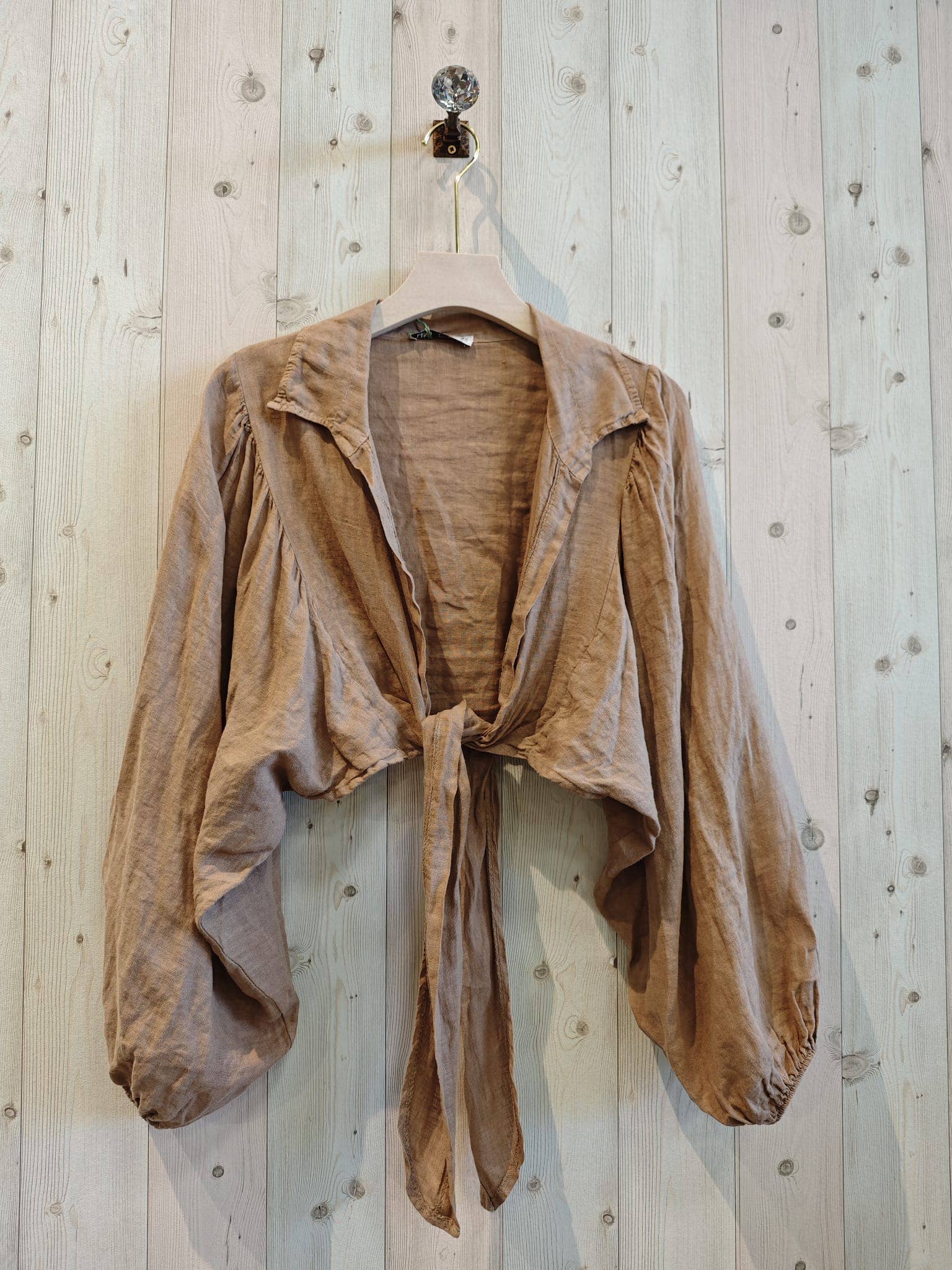 Ref-11865 Tie-front blouse top 100% linen
